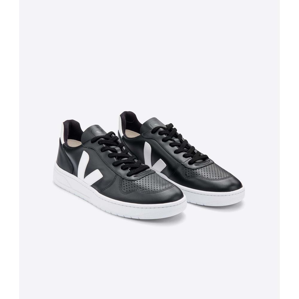 Women's Veja V-10 LEATHER Sneakers Black/White | SG 645KOR